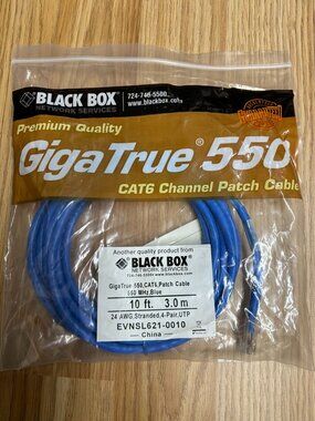 Black Box GigaTrue 550 CAT6 Ethernet Patch Cable 10ft RJ45 Network Cable Blue